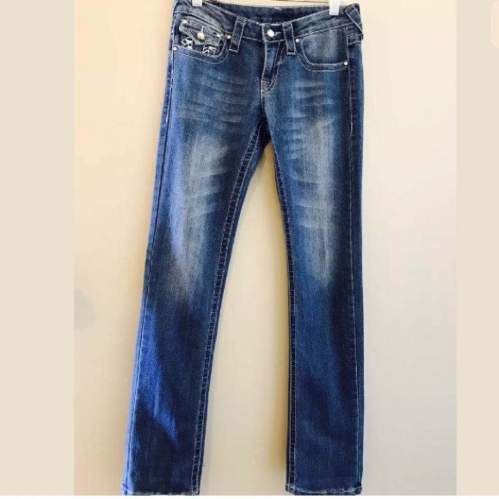 Zedra Print True Religion Joey SuperT Bell Bottoms Low Rise Jeans